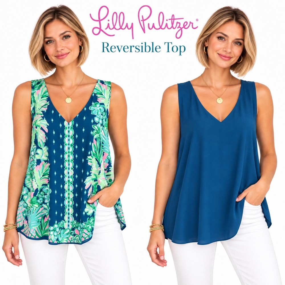 Lilly Pulitzer Blue Floral Reversible Tank Top 001271 XL